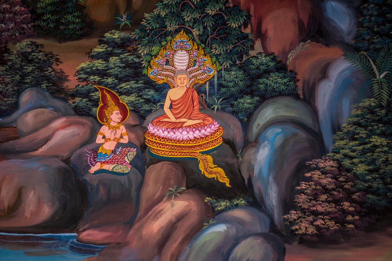 Malerier af landsbyscener med Buddha i Thailand, Wat bang riang, Thub Pat/ Malerier, Wat bang riang, Thub Pat, Phang Nga, Thailand, Asien (foto) af Unbekannter Künstler
