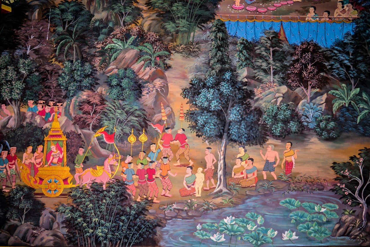 Malerier af landsbyscener med Buddha i Thailand, Wat bang riang, Thub Pat/ Malerier, Wat bang riang, Thub Pat, Phang Nga, Thailand, Asien (foto) af Unbekannter Künstler