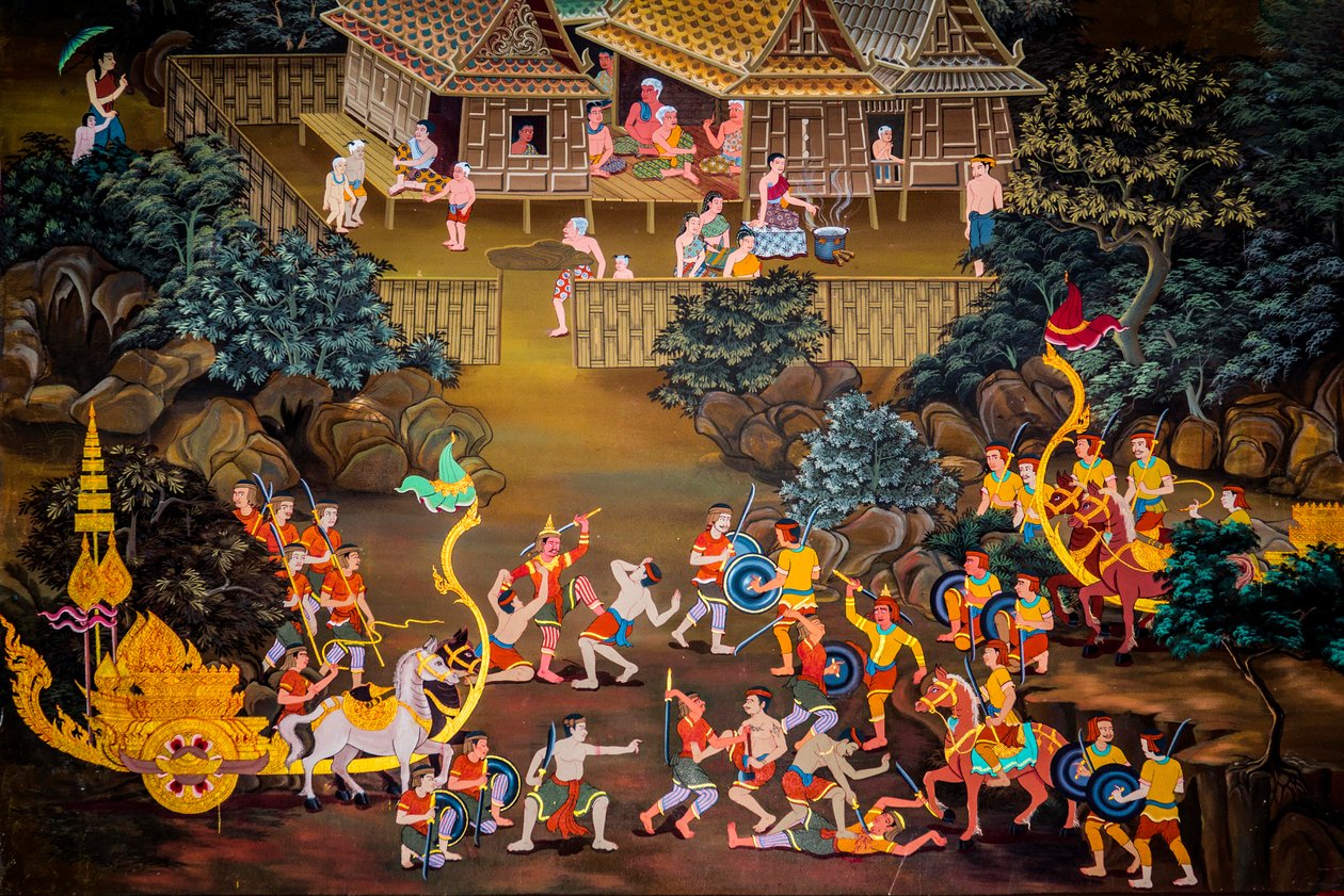 Malerier af landsbyscener med Buddha i Thailand, Wat bang riang, Thub Pat/ Malerier, Wat bang riang, Thub Pat, Phang Nga, Thailand, Asien (foto) af Unbekannter Künstler