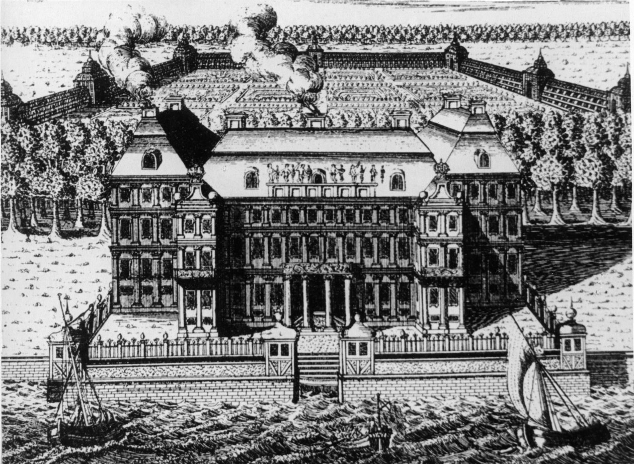Palace of A, Menshikov på Vassily Island: En af de første bygninger bygget i Skt. Petersborg (1711-1716), gravering af A, Zubov (1717), Rusland. af Unbekannt