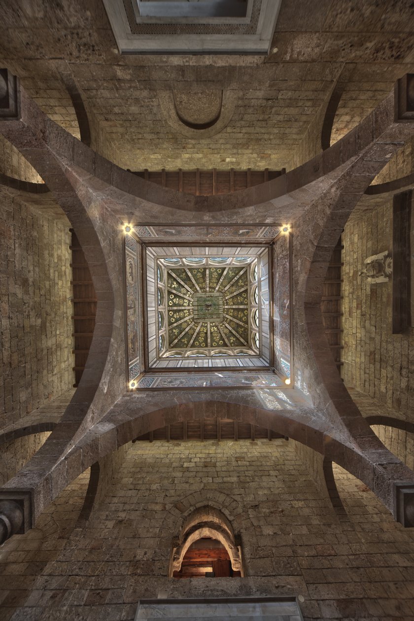Palermo, Det Kongelige Palads eller Palazzo dei Normanni (Normannernes Palads), Joharia Tower, Winds Room: træspids med Vindens Rose (Kompasrosen) i centrum Zenithal-udsigt af Unbekannter Künstler
