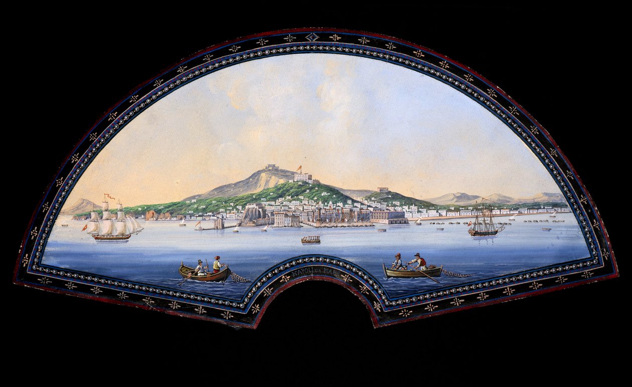 Papirviftemodel med et gouache-maleri, der repræsenterer destinationerne for Grand Tour, normalt en praktisk rejse af kunstnere og intellektuelle fra det 18. og 19. århundrede i Middelhavslandene under deres ungdom for deres uddannelse og berigelse af Unbekannt