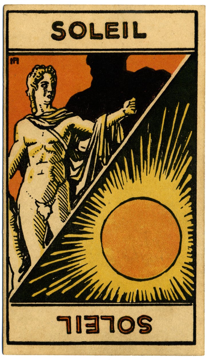 Paranormalt. Astrologi. Solen (stjerne). Astrologisk kort fra: Le Tarot Astrologique (Astrologisk Tarot), af Georges Muchery, Frankrig af Unbekannter Künstler