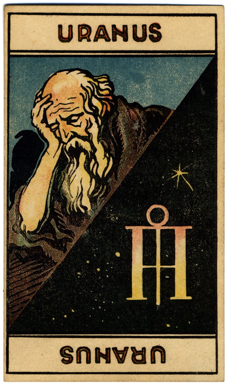 Paranormalt. Astrologi. Uranus (planet). Astrologikort fra: Le Tarot Astrologique (Astrologisk Tarot), af Georges Muchery, Frankrig af Unbekannter Künstler