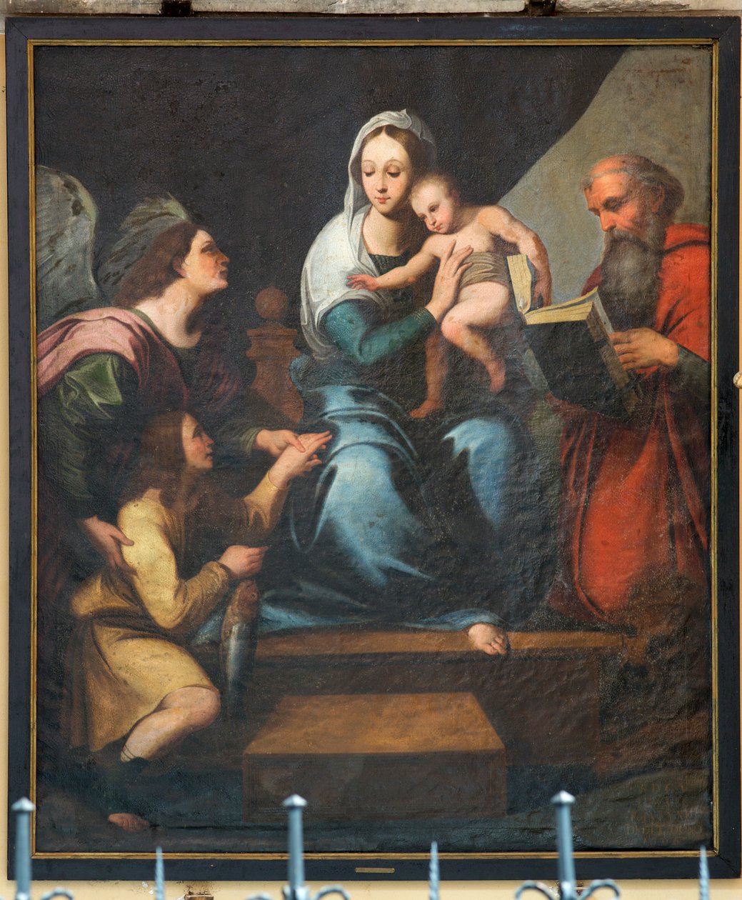 Sognekirke (Vor Frue af Pamele Kirke). Indre. Maleri. Anonym. Madonna (Madonna med fisk, Tobias). Kopi af Rafael (?). af Unbekannter Künstler