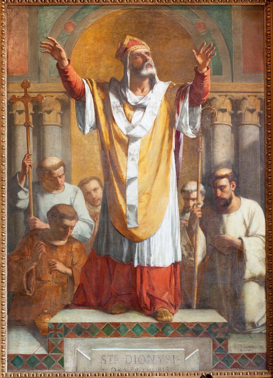 Sognekirke (Parochiale kerk Sint-Dionysius van Lede). Indre. Sydgang. Alteret. Maleri. Sankt Denis. Signeret og dateret 1854 ThEodore-Joseph Canneel. af Unbekannter Künstler