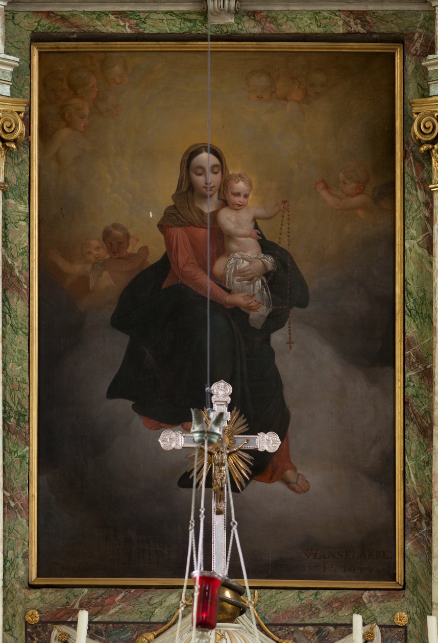 Sognekirke (Sint-Machutuskerk Wannegem). Indre. Højalteret. Maleri. Signeret Van Lanselaere 1844. af Unbekannter Künstler