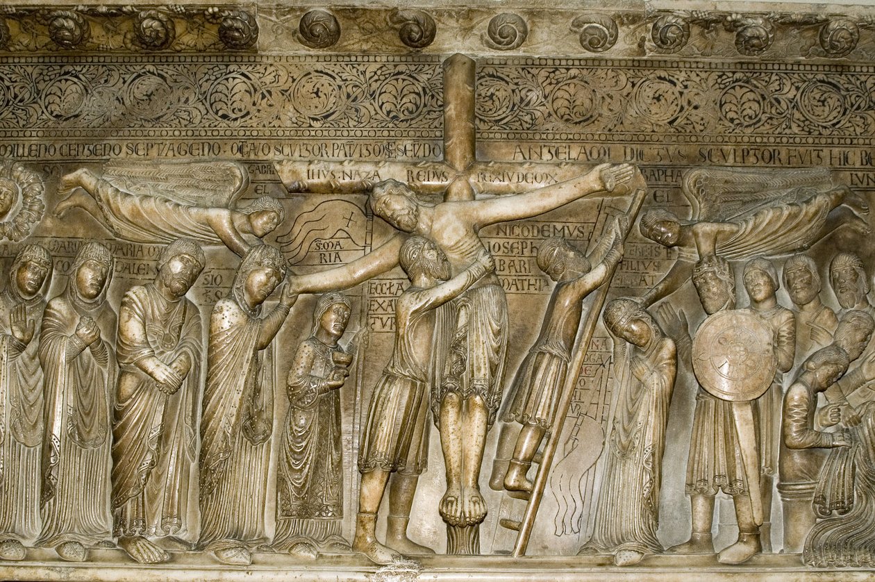 Parma Emilia Romagna Italien Piazza del Duomo i Duomo Dome Display Nedstigning fra korset fra Benedetto Antelami 1178 af Unbekannt
