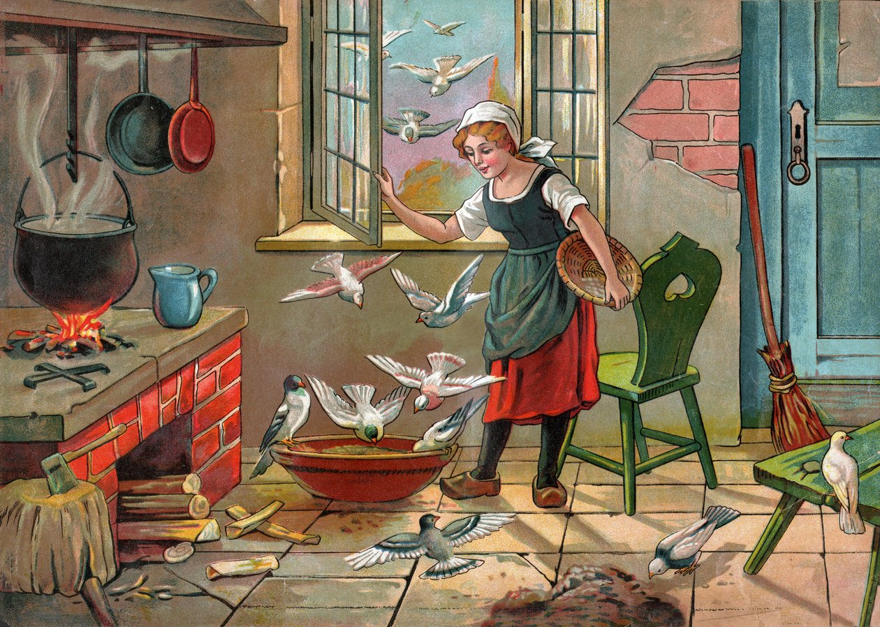 Bondepige med duer. (Illustration omkring 1920) af Unbekannter Künstler