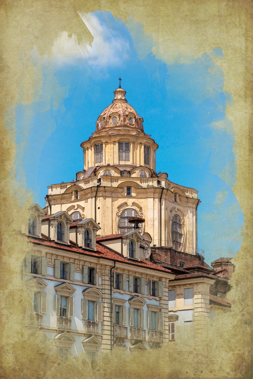 Piazza Castello: kirken San Lorenzo, Torino, Piemonte, Italien (manipuleret foto) af Unbekannt