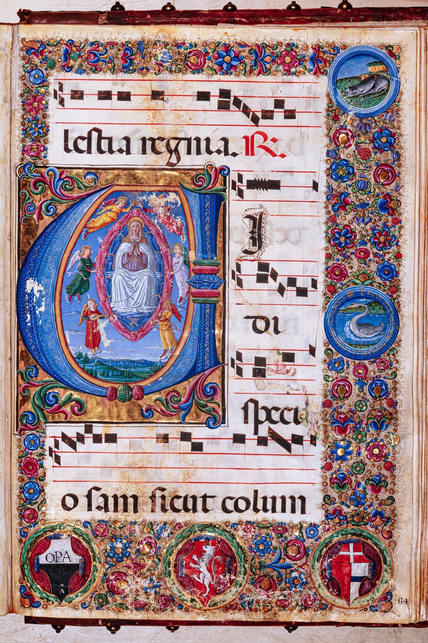 Piccolomini Bibliotek: Korbog, torsk. 15.Q., ff. 64r med "Assumption of the Virgin", af Guidoccio Cozzarelli og Bernardino Cignoni. af Unbekannter Künstler