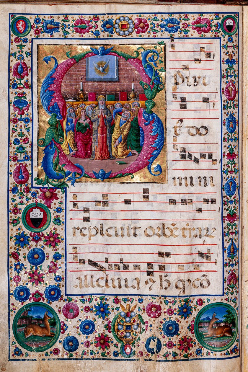 Piccolomini Bibliotek: korbog, torsk. 23.8, ff. 100v med “The Pentecost”, af Girolamo da Cremona. af Unbekannter Künstler