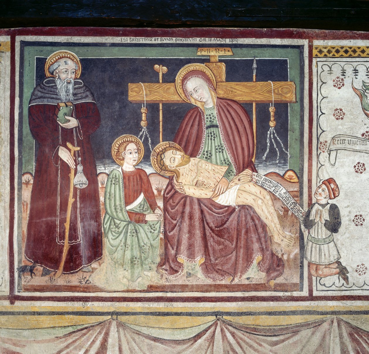 Pieta med St Anthony Abbed, fresco, Homo Salvadego museum, Sacco, Cosio Valtellino, Lombardiet, Italien af Benjamin Baud