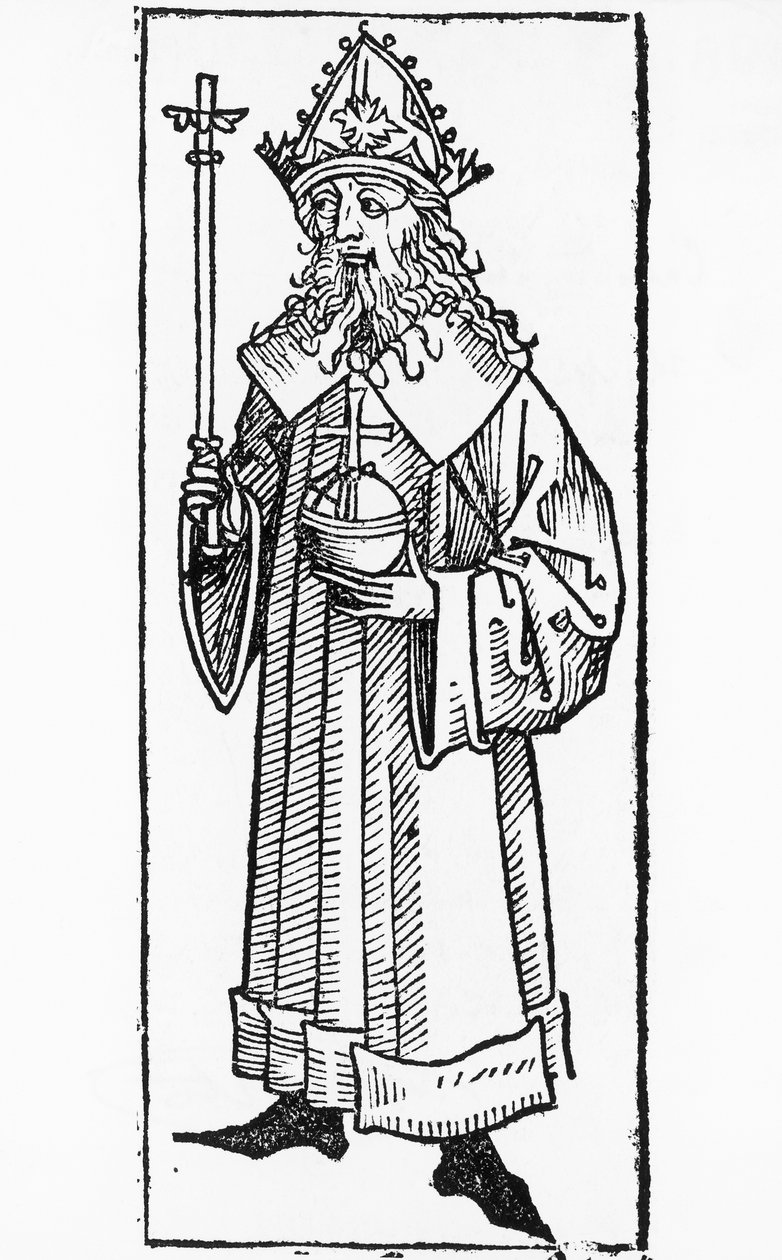 Portræt af Karl IV af Luxembourg (1316-1378), tysk konge og konge af Bøhmen (som Karl) fra 1346 til 1378, og den hellige romerske kejser fra 1355 til 1378, træsnit af William M. Timlin