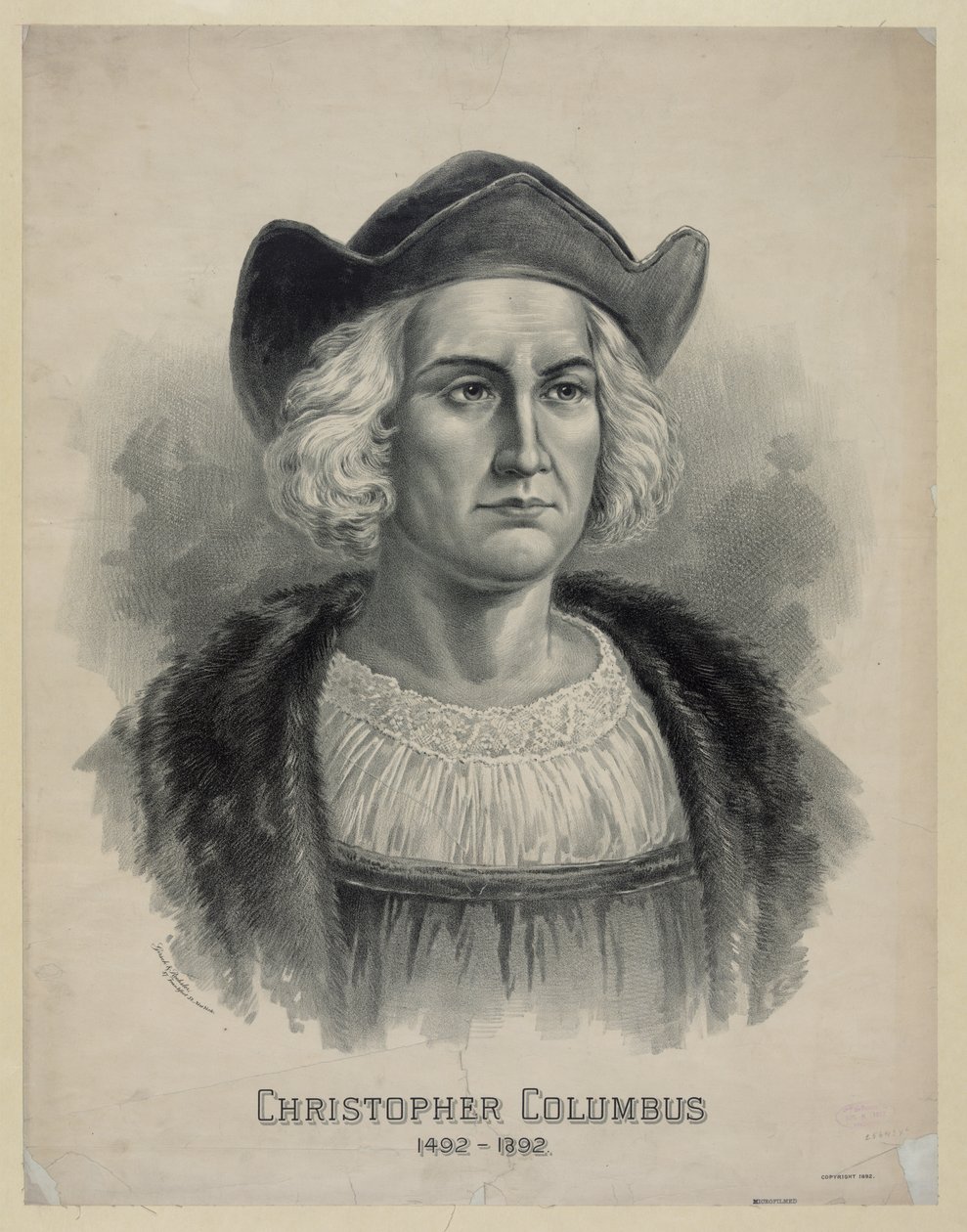 Portræt af Christopher Columbus (1451 - 1506), ca. 1892 (litografi) af Unbekannt