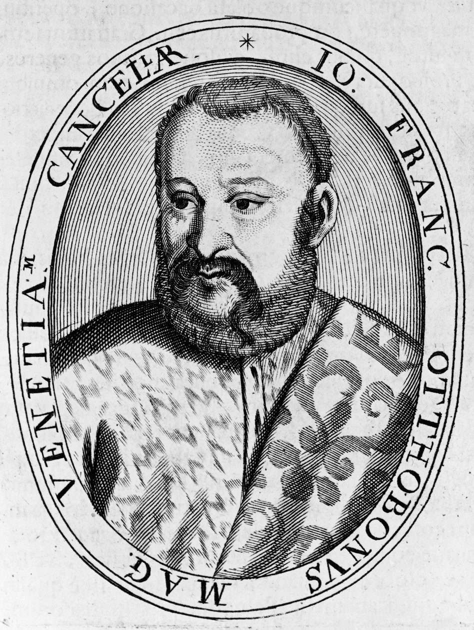 Portræt af Francesco Ottoboni (1500-tallet), storkansler i Venedig, gravering af William M. Timlin