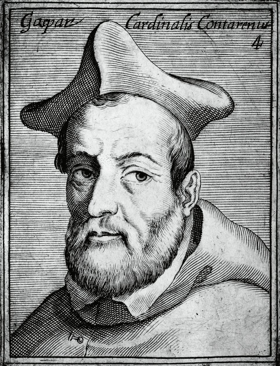 Portræt af Gasparo Contarini (1483-1542), italiensk kardinal og biskop, gravering fra de mest berømte ikoner af al dyd og videnskab, af Claudius Pernetus af William M. Timlin