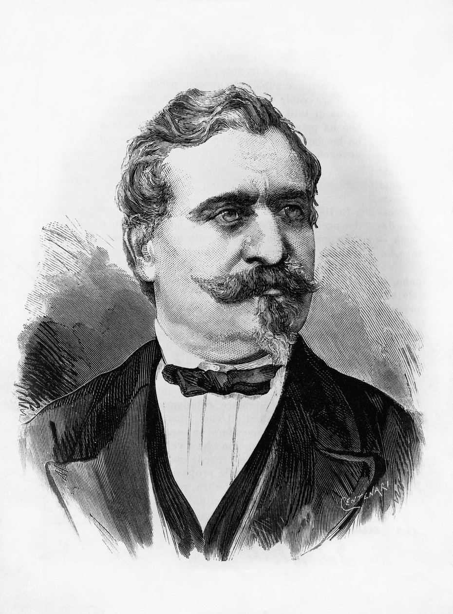 Portræt af Giovanni Prati (1815-1884), italiensk digter og politiker, gravering af Centenari efter fotografi af Michele Schemboche (aktiv ca. 1856-1906) af William M. Timlin