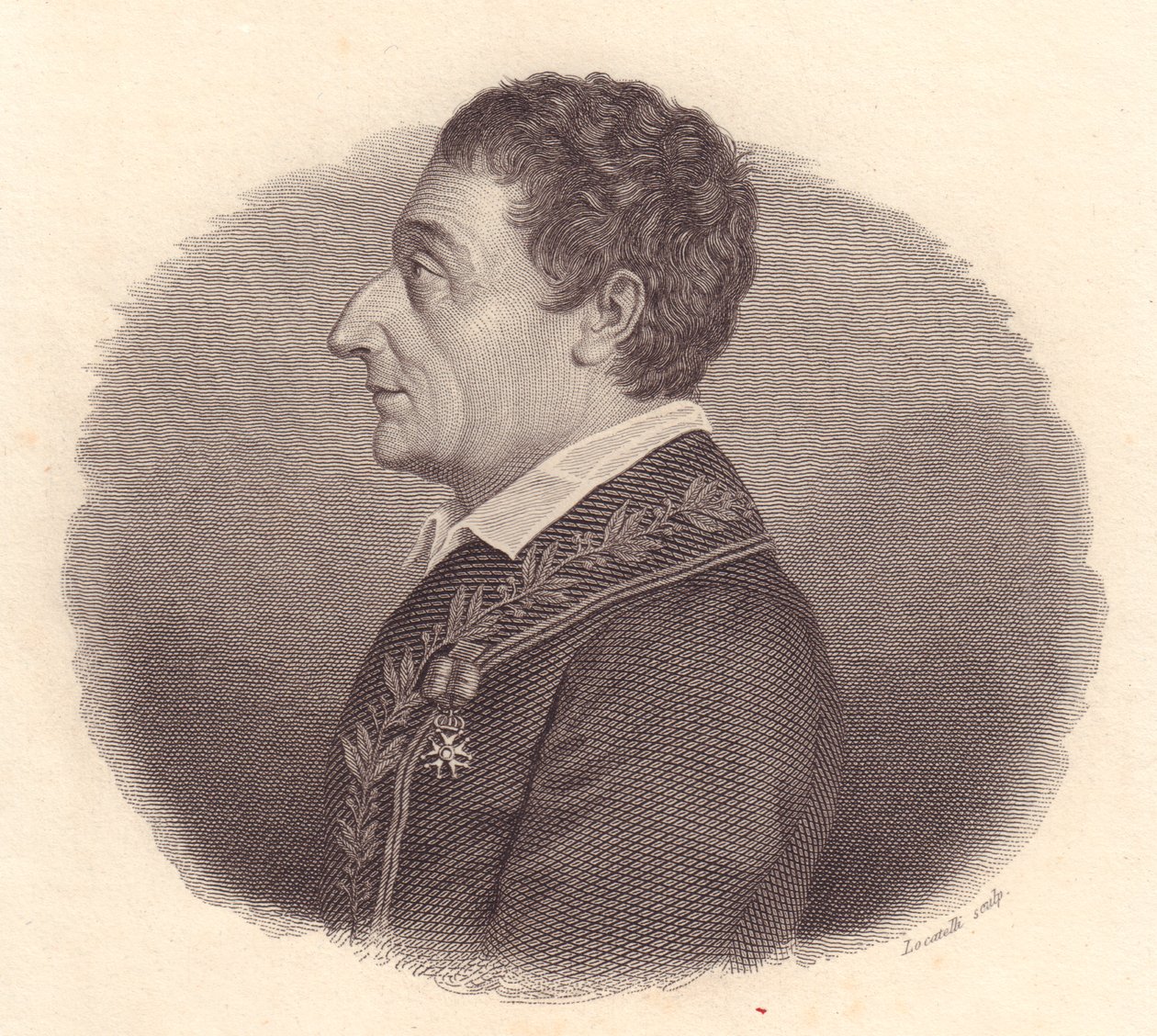 Portræt af den italienske matematiker og astronom Joseph-Louis Lagrange eller Giuseppe Lodovico Lagrangia (1736-1813), kobberstik af Locatelli fra medalje af William M. Timlin