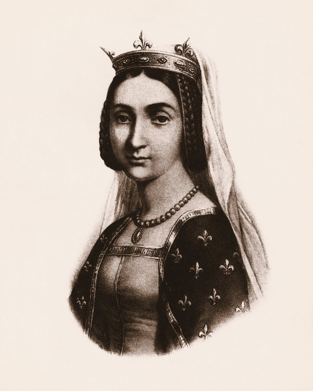 Portræt af Joan af Frankrig eller Valois (1464-1505) Dronning af Frankrig. kobberstik af Unbekannter Künstler