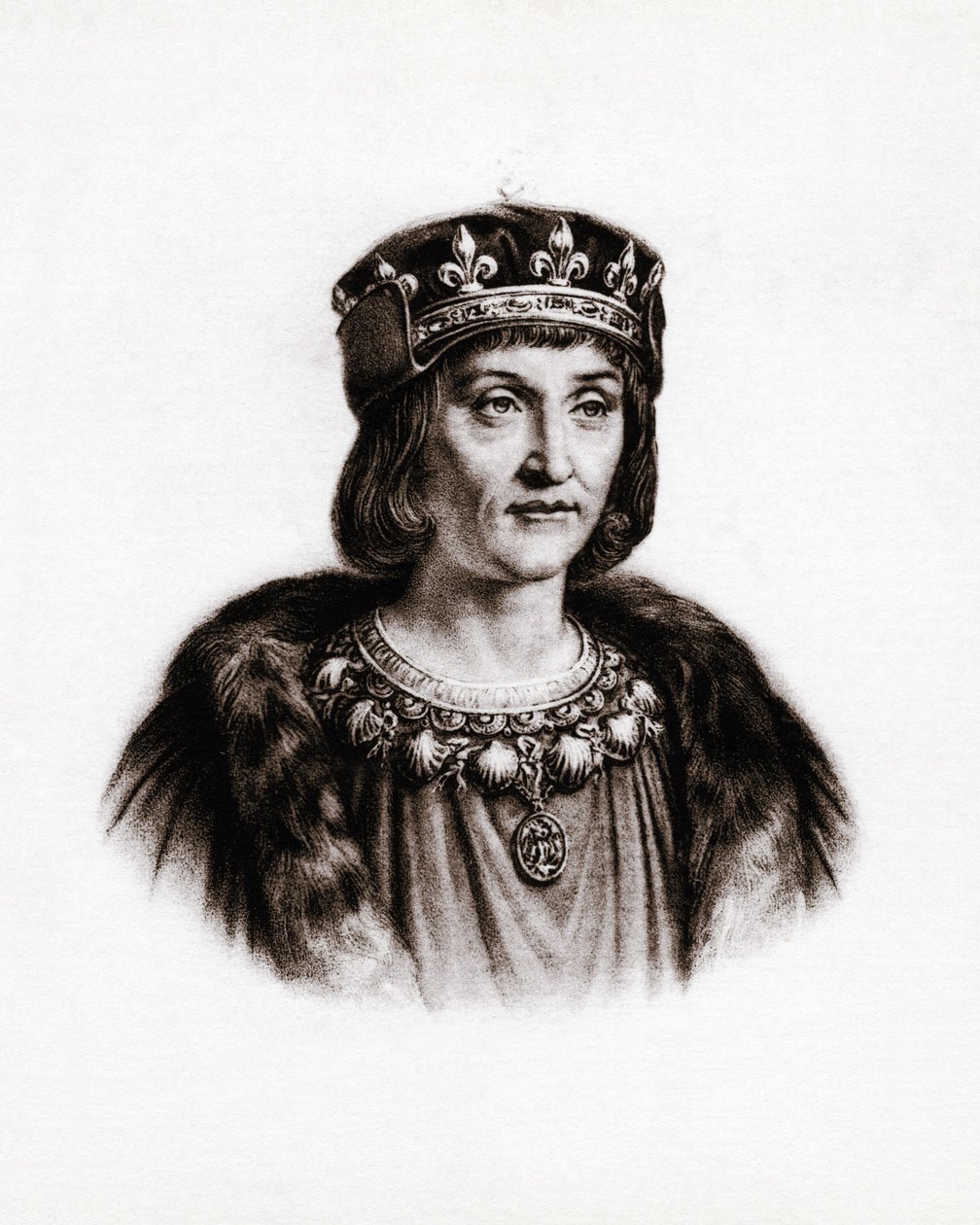Portræt af Ludvig XII (1462-1515), konge af Frankrig. Gravering af Unbekannter Künstler