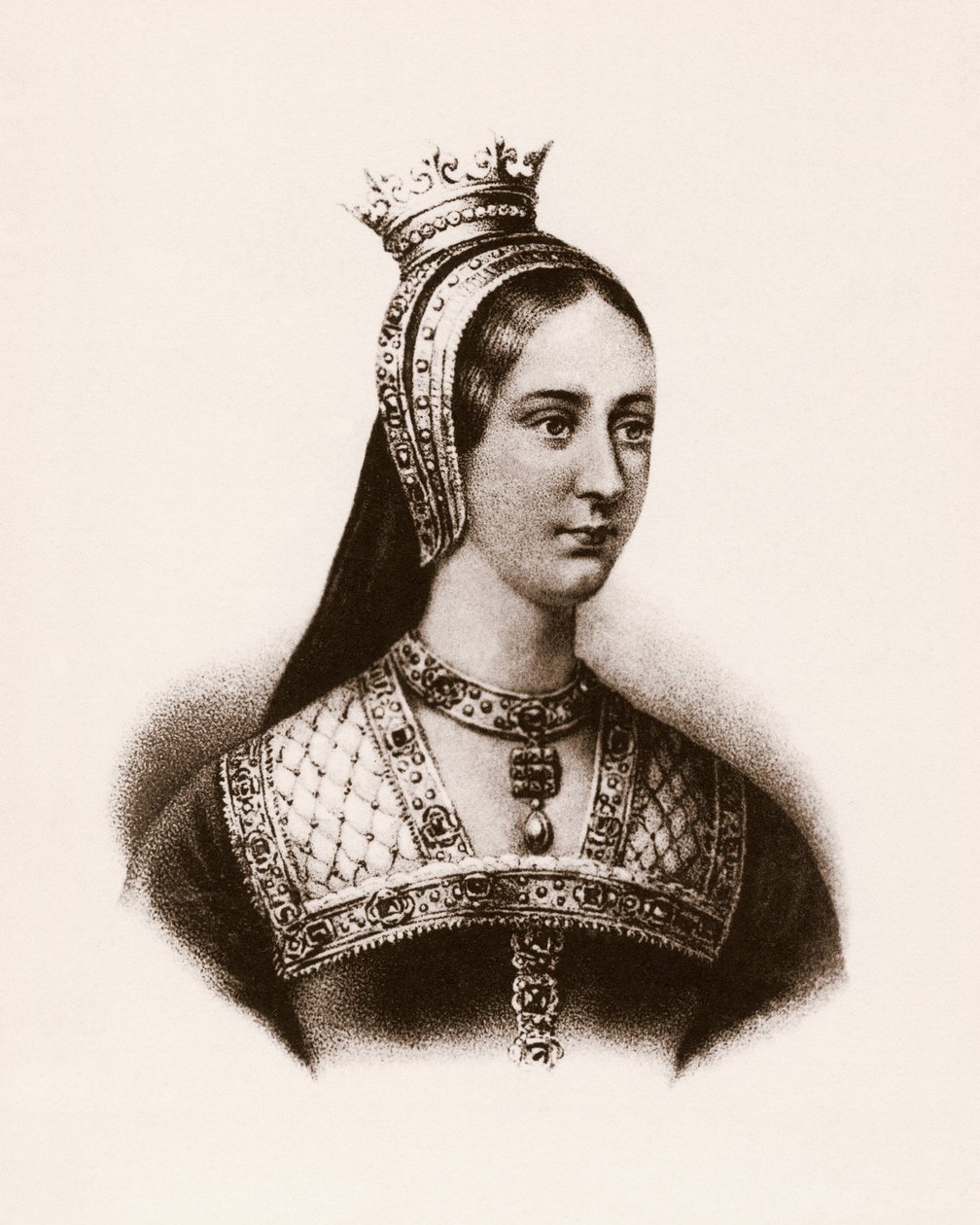 Portræt af Mary Iere af England (eller Marie Tudor) (1497-1534) Dronning af Frankrig, kobberstik, sd. af Unbekannter Künstler