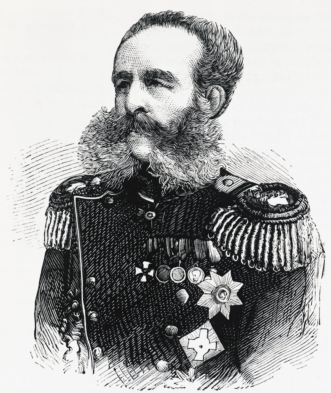 Portræt af prins Dmitrij Ivanovich Sviatopolk-Mirsky (1825-1899), russisk general, gravering af William M. Timlin