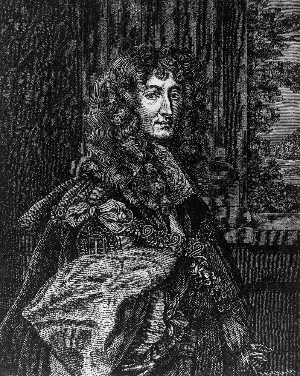 Portræt af prins Rupert Wittelsbach af Rhinen (1619-1682), hertug af Bayern, hertug af Cumberland, jarl af Holderness, tysk general og admiral, gravering af William M. Timlin