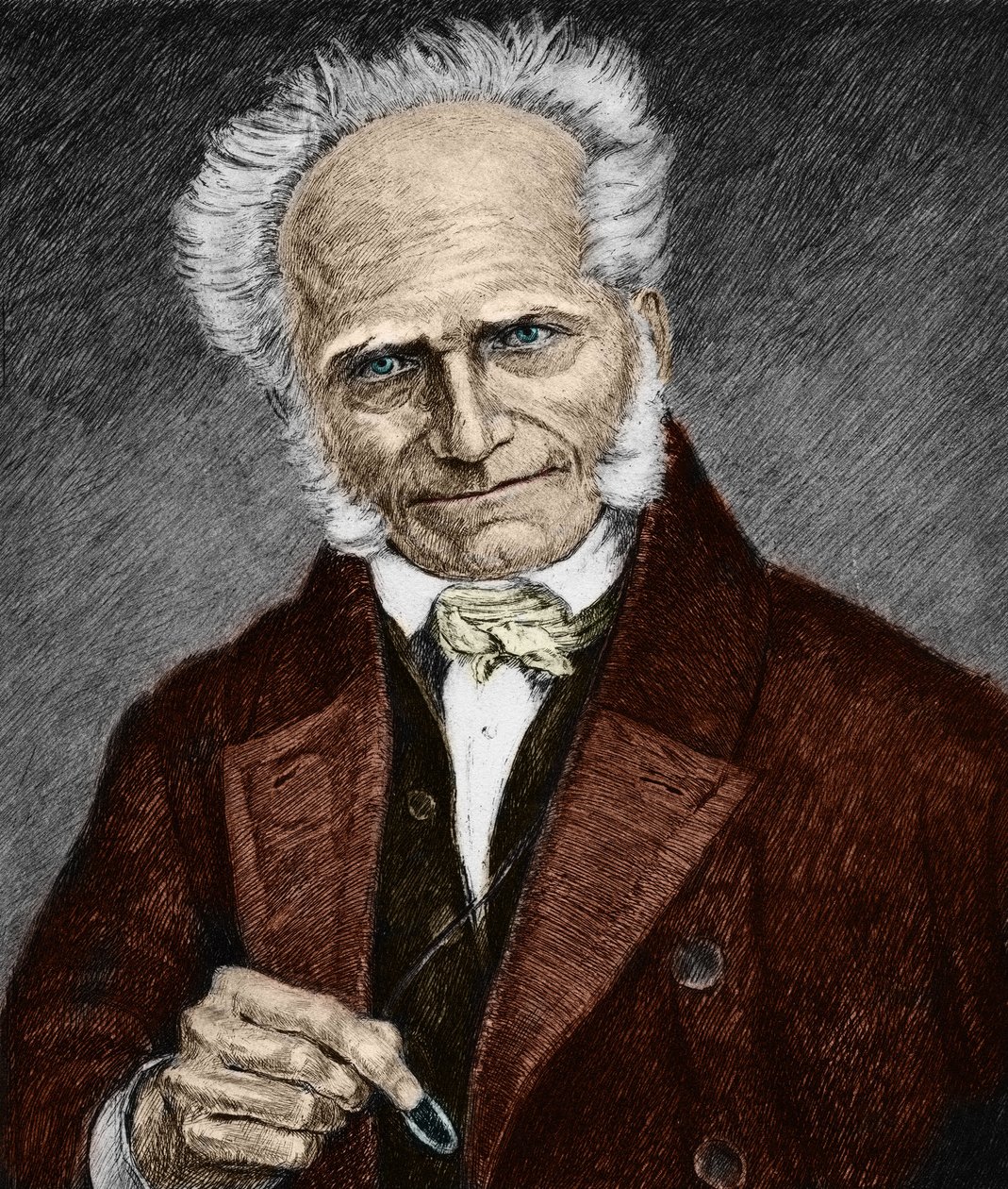 Portræt af den tyske filosof Arthur Schopenhauer (1788-1860). 19. århundrede (kobberstik). af Unbekannter Künstler