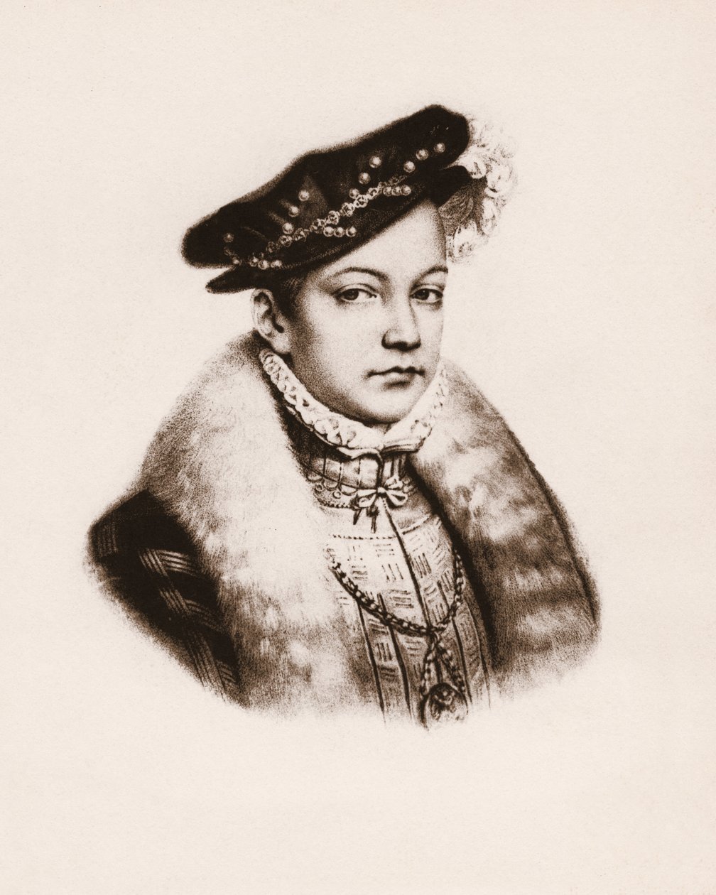 Portræt af den franske konge Francois II (1544-1560) Stik fra det 19. århundrede af Unbekannter Künstler