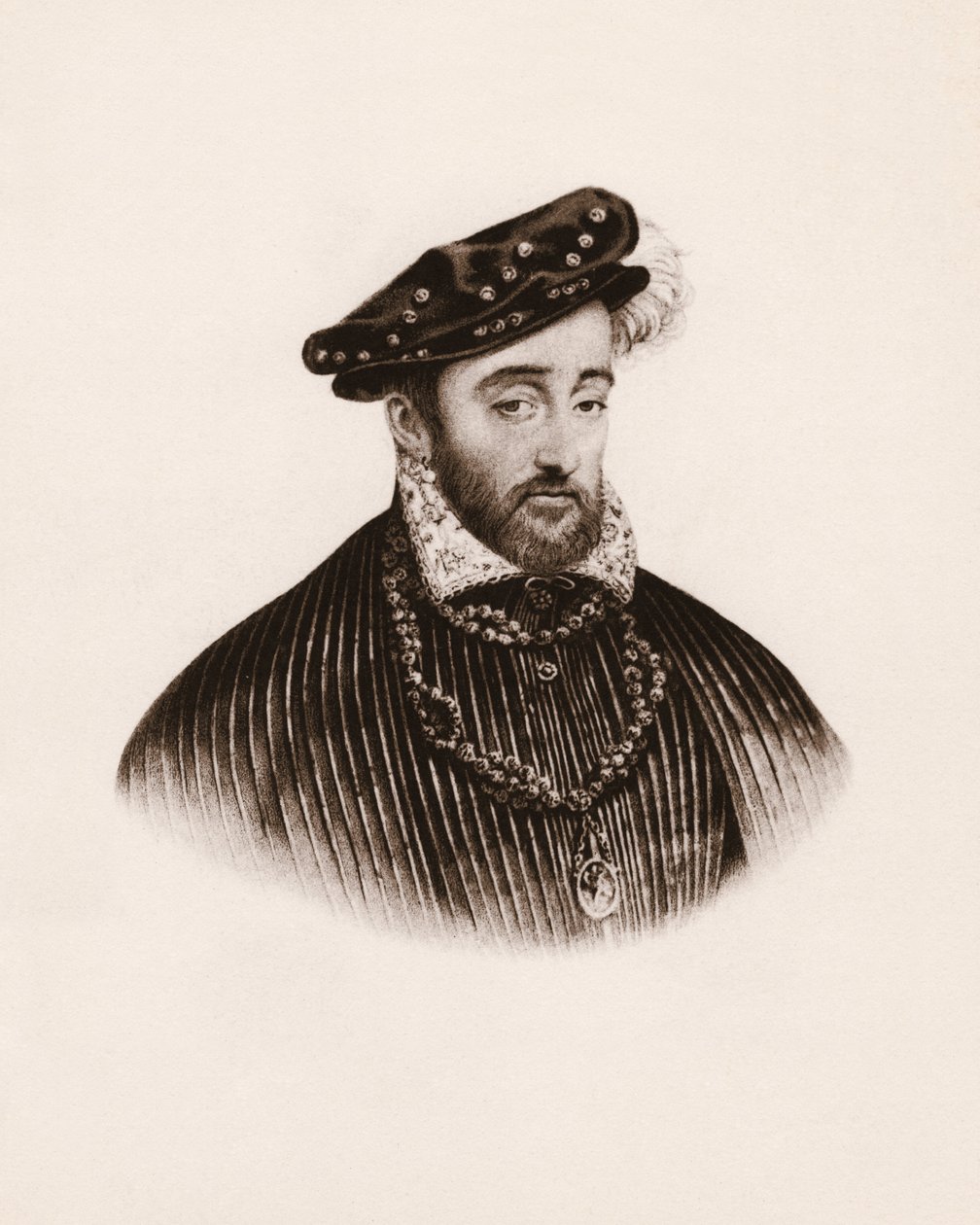 Portræt af den franske konge Henrik II (1519-1559) Stik fra det 19. århundrede af Unbekannter Künstler
