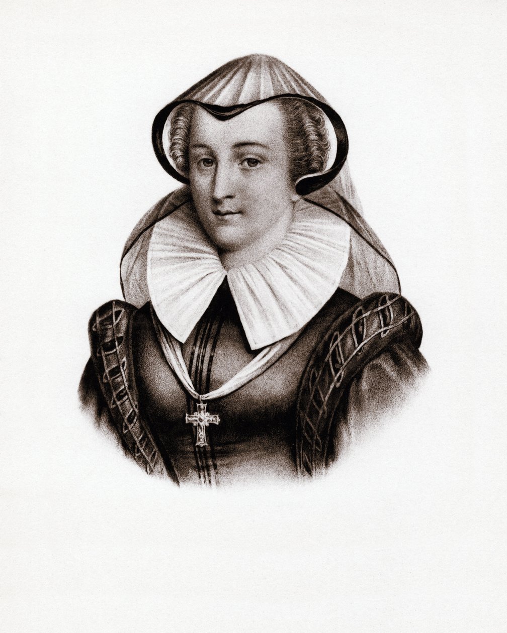 Portræt af dronningen af Frankrig Marie Stuart (Marie Iere af Skotland) (1542-1587). Kobberstik fra det 19. århundrede af Unbekannter Künstler