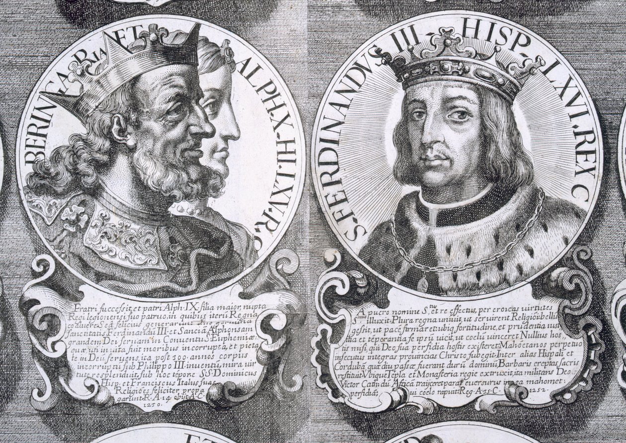 Portrætter af Berengaria af Castilla og Ferdinand III af Castilla (litho) af Unbekannt