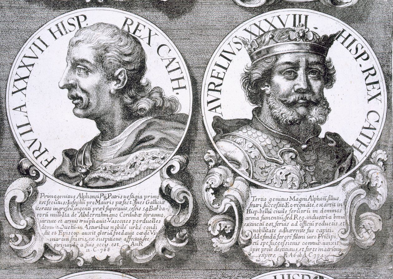 Portrætter af Fruela I og Aurelius af Asturien (litho) af Unbekannt
