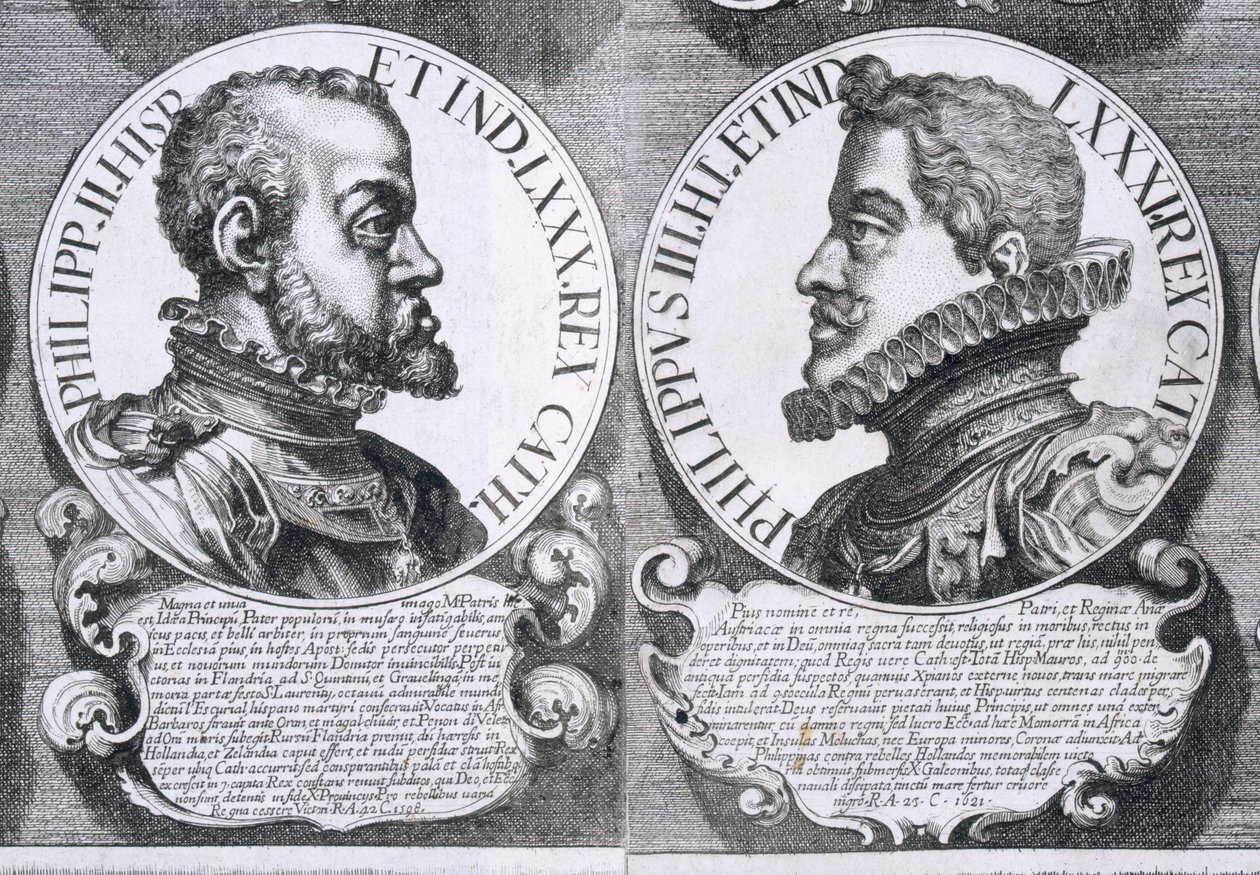 Portrætter af Filip II og Filip III af Spanien (litho) af Unbekannt