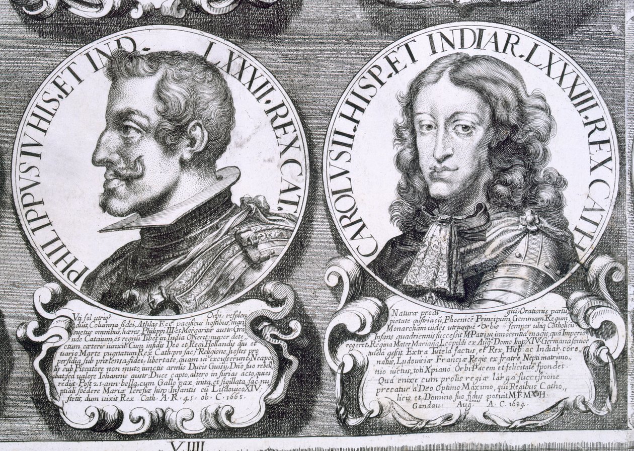 Portrætter af Philip IV og Charles II (litho) af Unbekannt