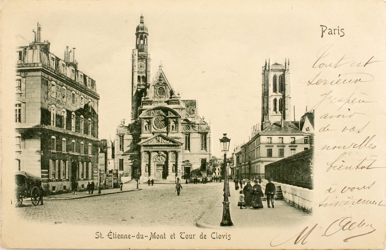 Postkort / Saint Etienne du Mont / Tour de Clovis / Paris / Seine / Ile de France / Frankrig af William M. Timlin