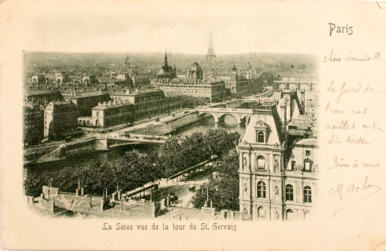 Postkort / Seine fra Saint Gervais Tower / Paris / Seine / Ile de France / Frankrig af William M. Timlin