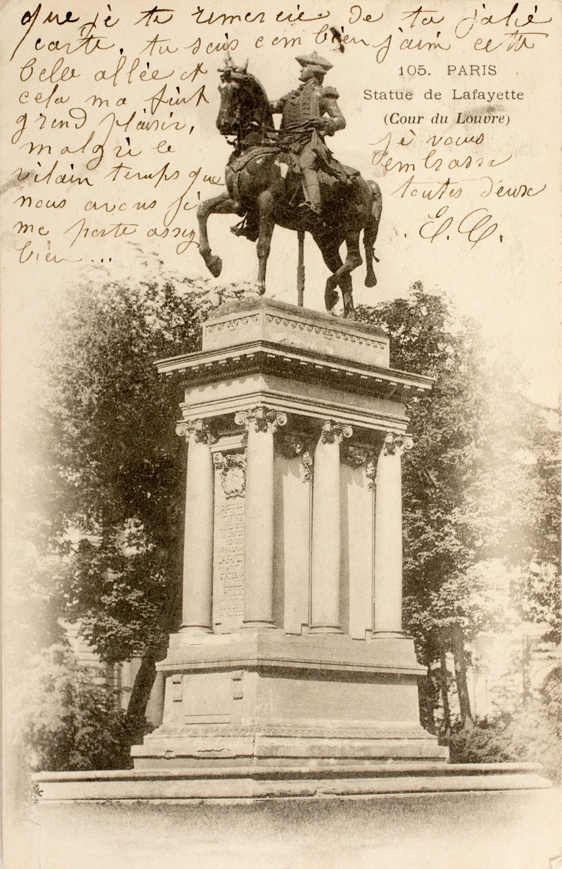 Postkort/Statue af Lafayette/Hoffet i Louvre/Paris/Seine/Ile de France/Frankrig af William M. Timlin