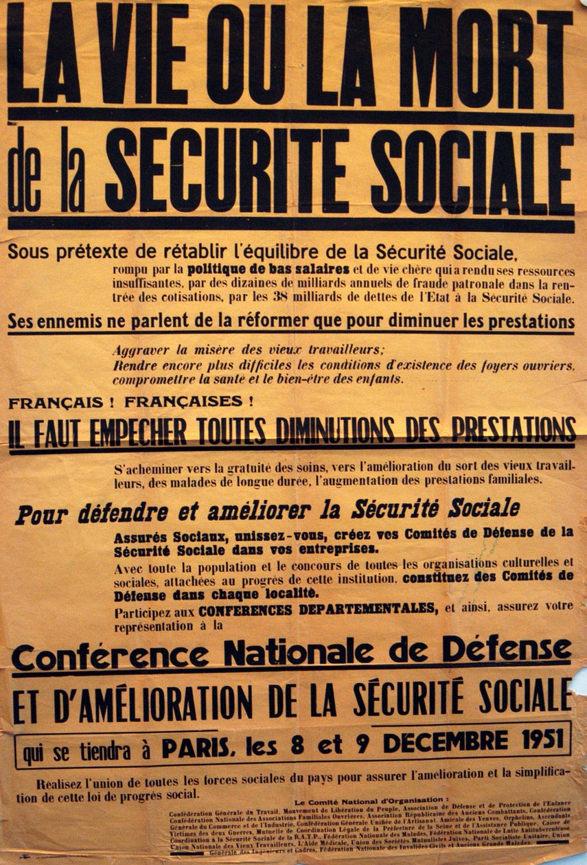 Plakat fra CGT (den franske fagforening) til en konference om Sécurité Sociale af Unbekannt