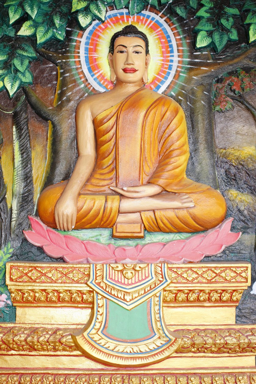 Preah Prom Rath Monastery Life of the BuddhaMeditation på en lotusblomst Buddha vist i jord-rørende position, Siem Reap, Cambodia af Unbekannt