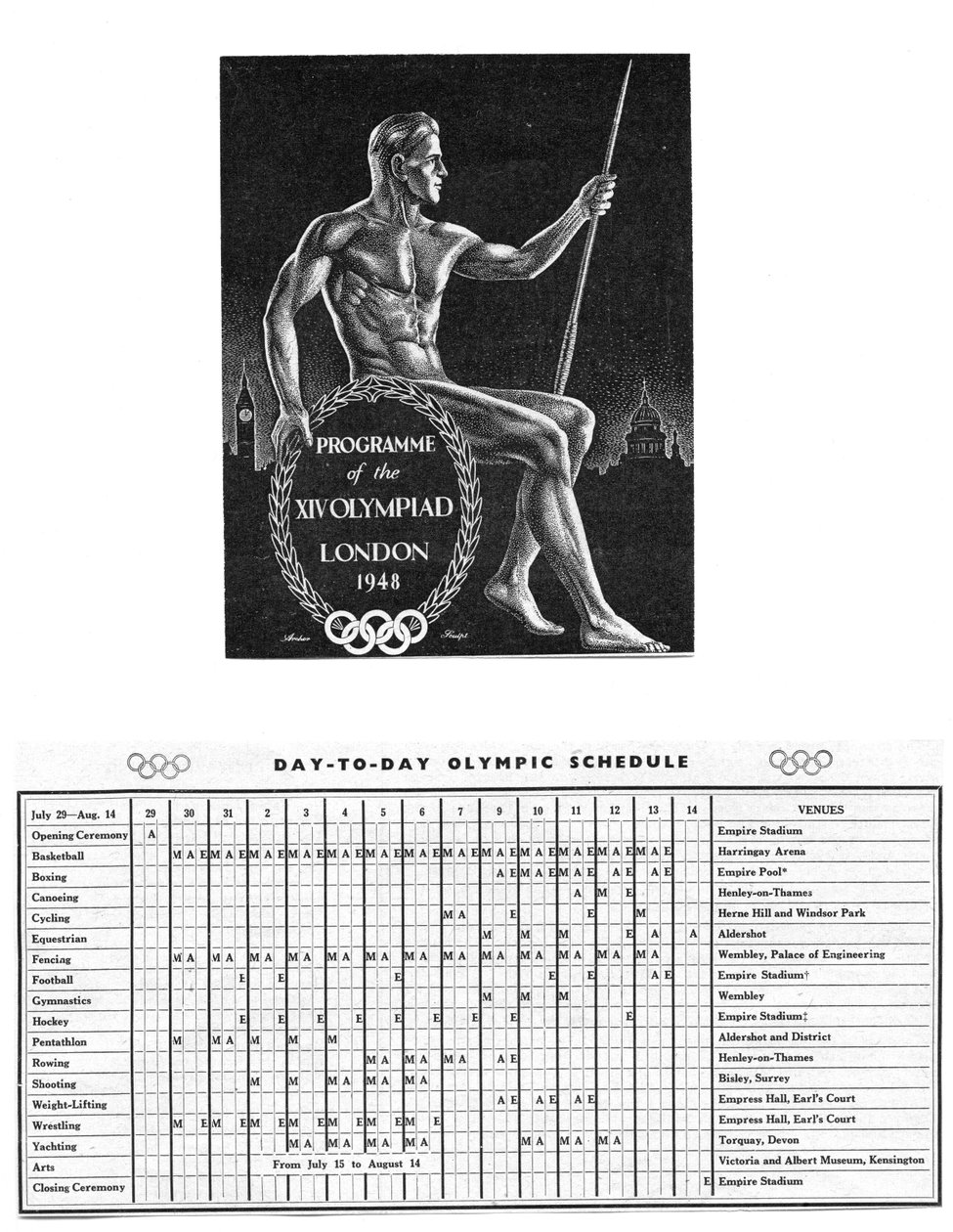 Program for den XIV Olympiade i London og det olympiske dag-til-dag-program fra 29. juli til 14. august af Unbekannt