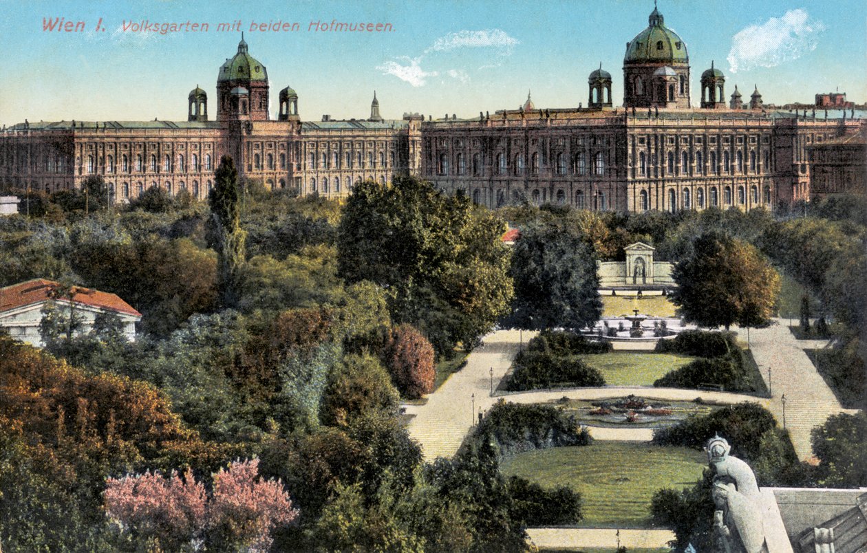 Offentlige haver med begge Hof-museer, Wien, slutningen af det 19./20. århundrede (postkort) af Unbekannter Künstler