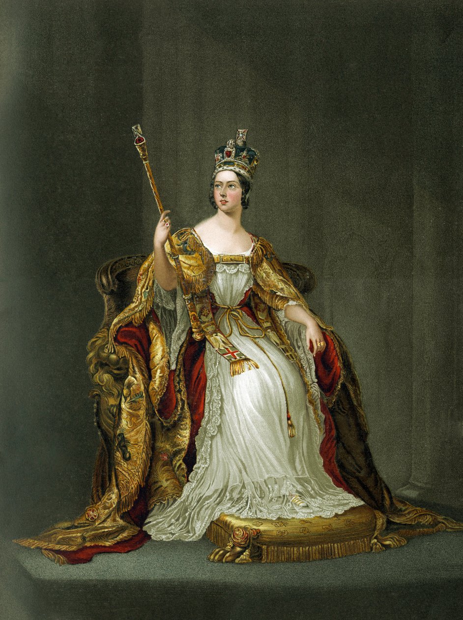 Dronning Victoria af England i sin kroningsdragt i 1837 af Unbekannter Künstler