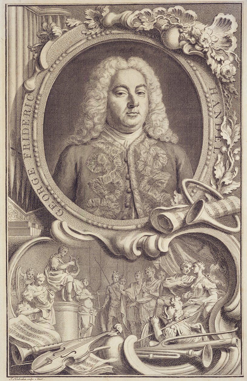 RM 7.f.5 George Frederick Handel (1685-1759), frontispice til "Israel in Egypt", graveret af Jacobus Houbraken (1698-1780) af Unbekannter Künstler