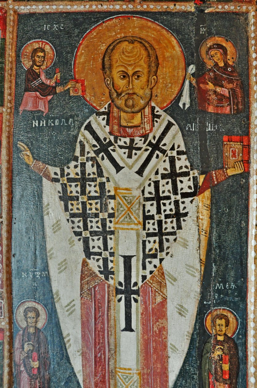 RUSLAND, Skt. Petersborg, Skt. Nicholas-ikon med scener fra hans liv (St. Nicholas-kirken i Ozerevo af Unbekannter Künstler