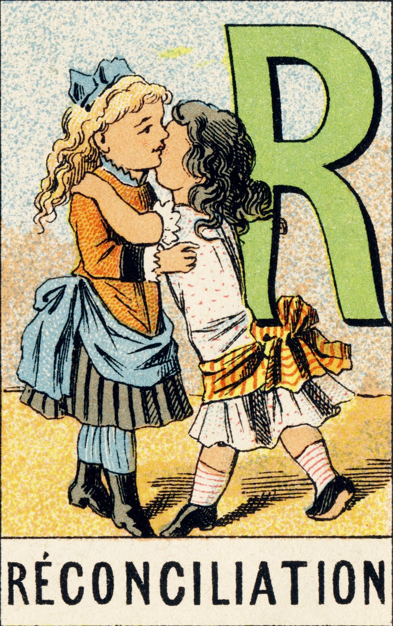 A: Forsoning - Indgravering taget fra ABCD af små piger. Pellerin & Cie, trykkeri-udgiver, Epinal, ca. 1890. Serie A. Mål: 19 x 13,5 cm. af Unbekannt