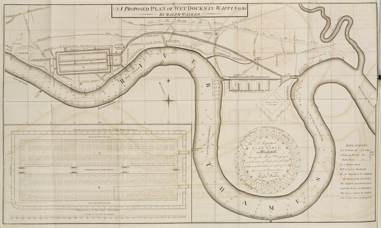 Ralph Walkers foreslåede plan for Wet Docks i Wapping, London af Unbekannt