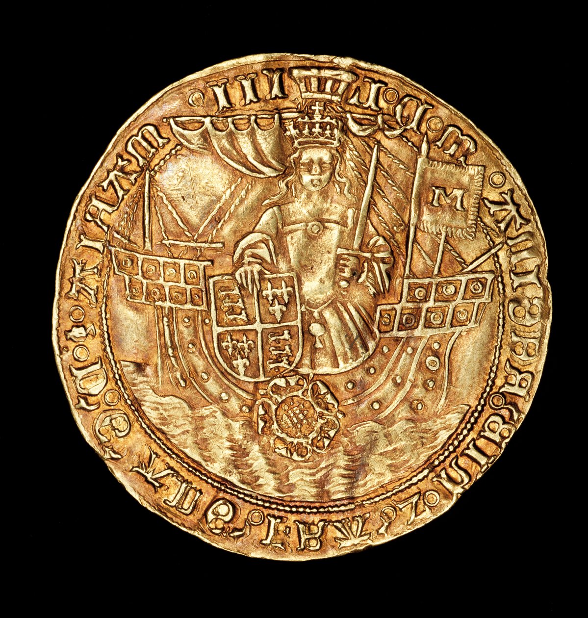 Sjælden engelsk mønt, Guld Ryal, Dronning Mary (Bloody Mary) i skib med sværd og skjold af Unbekannter Künstler