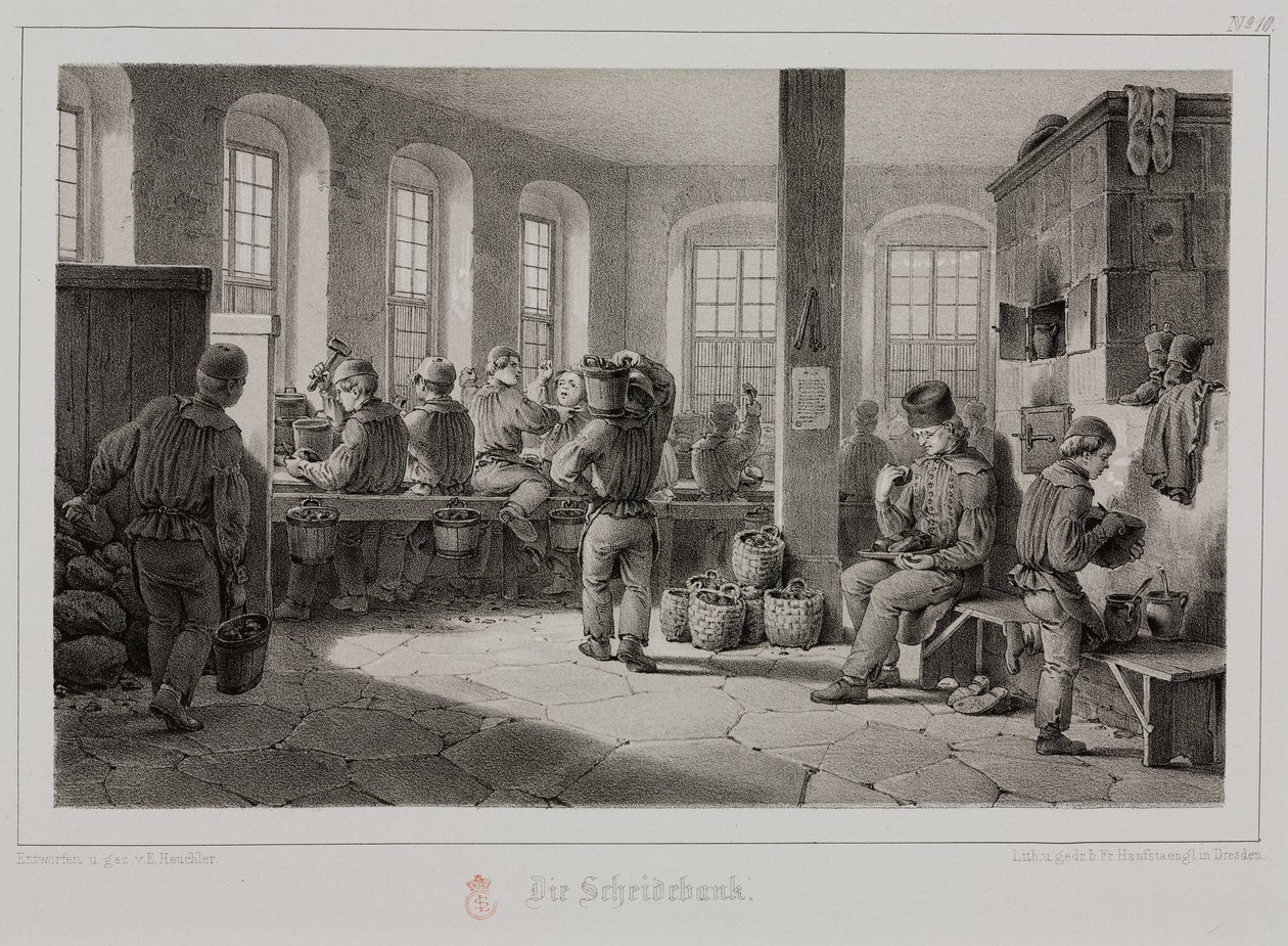 Råmaterialebehandling, metallurgibearbejdning metalmalm, Tyskland, c 1851 af Unbekannt